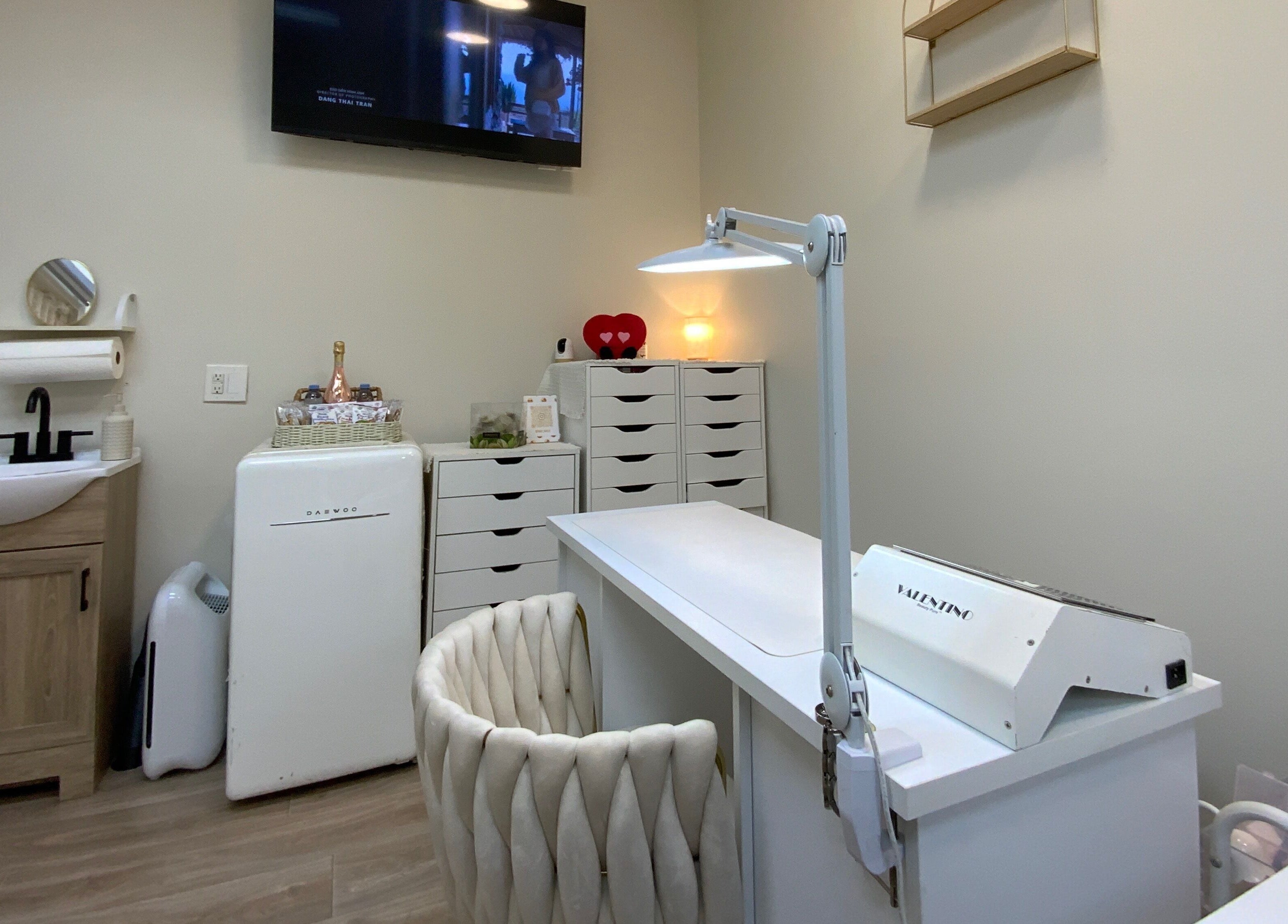 Modern nail workstation at Ruby's Nailz and Lashes, Boca Raton, Florida, US, showcasing sleek design and elegance.