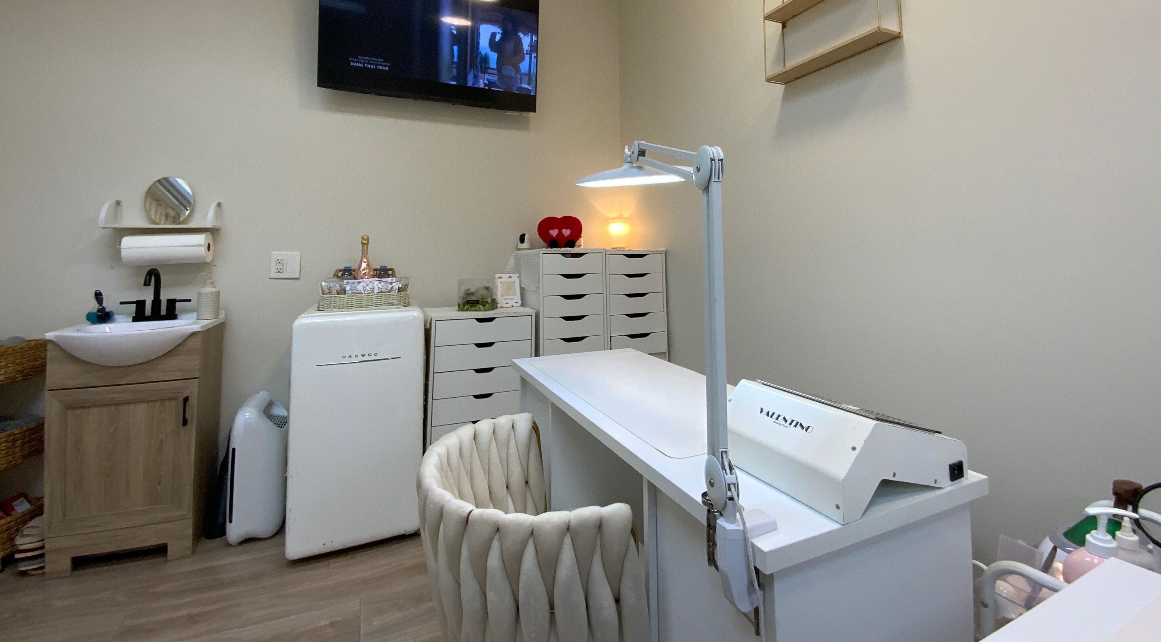 Modern nail workstation at Ruby's Nailz and Lashes, Boca Raton, Florida, US, showcasing sleek design and elegance.
