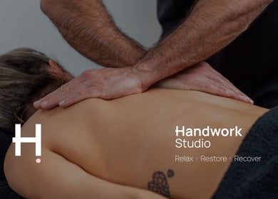 Massage therapy at Handwork Studio, Windsor, Victoria, AU, highlights relaxation and wellness.