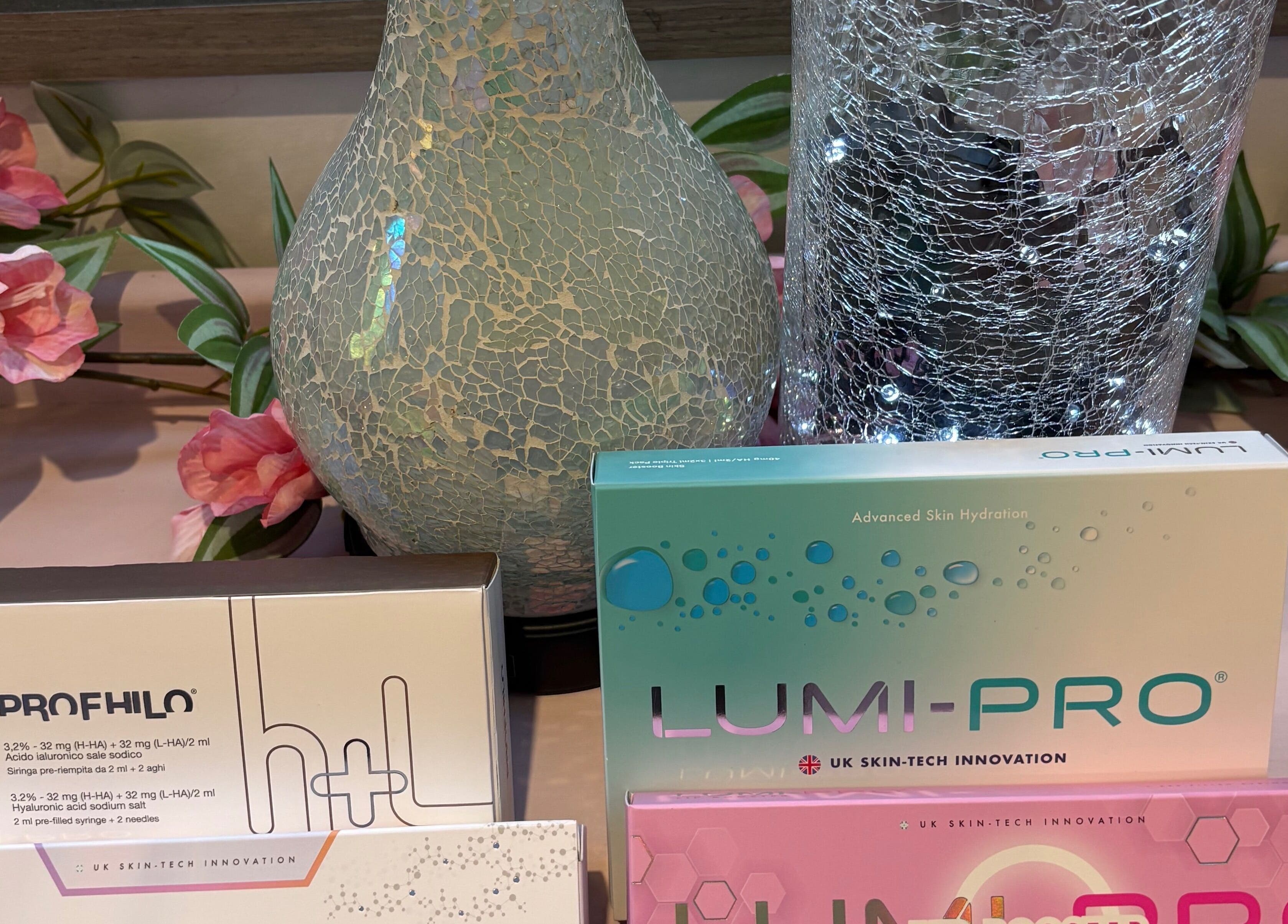 Elegant skincare display at Pure IV and Aesthetics, Sarisbury Green, England, GB, featuring Lumi-Pro products.