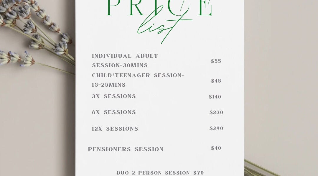 Price list at Spinal Wellness Pambula, Merimbula, New South Wales, AU, showcasing session prices.