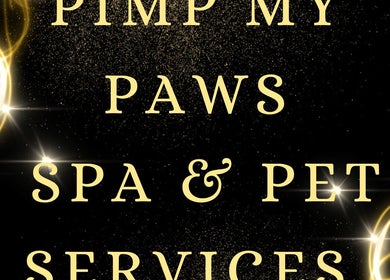 Pimp My Paws Spa Pet Services logo with golden sparkles, Rockingham, Western Australia, AU.