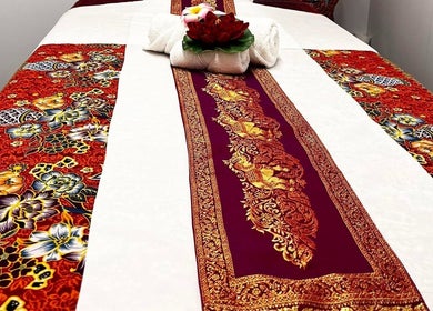 Decorative massage bed at Mol Thai Therapy, Doncaster, England, GB with vibrant floral design.