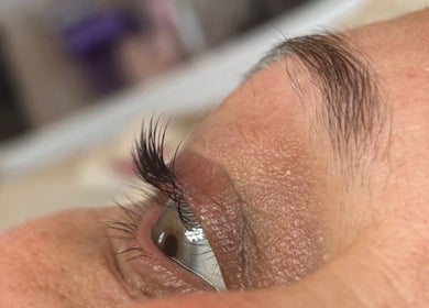 Close-up of eyelash extensions at Beauty Lounge by Isabelle, Penygroes, Wales, GB.