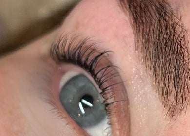 Close-up of expertly styled lashes at Beauty Lounge by Isabelle, Penygroes, Wales, GB.