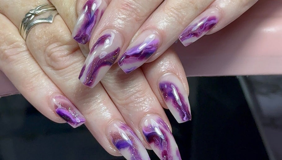 Vibrant purple nail art at Dollhaven Co, Walmsley, Western Australia, AU.