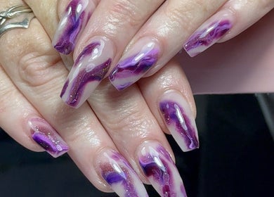 Vibrant purple nail art at Dollhaven Co, Walmsley, Western Australia, AU.