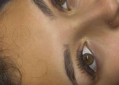 Close-up of eyelashes and brows at Dollhaven Co, Walmsley, Western Australia, AU. Highlighting beauty services.