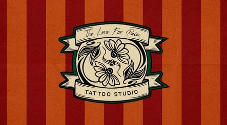 Tattoo studio logo with floral design at The Gentlemen's Lounge, Bodmin, England, GB.