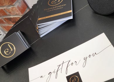 Gift cards at Emma Johnstone Medical Aesthetics in Wigan, England, GB on display for beauty services.