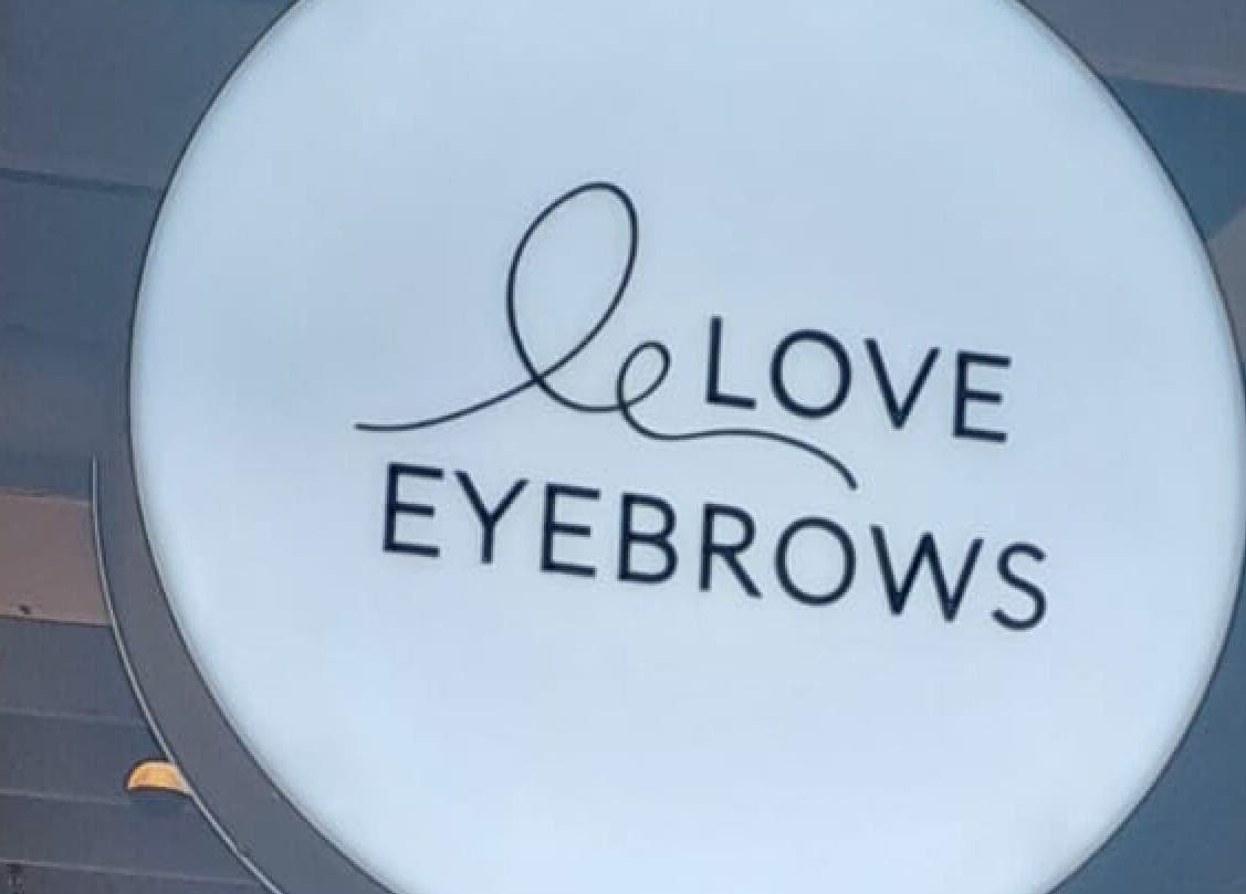 Love Eyebrows Blackburn sign at Melbourne, Victoria, AU, showcasing elegant venue branding.