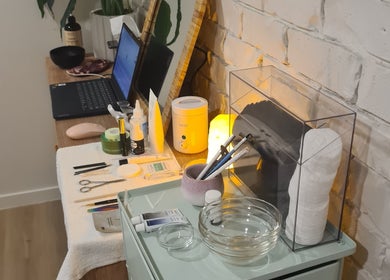 Aesthetic workstation at Rare Earth Beauty, Kingscliff, New South Wales, AU, showcasing skincare tools and products.