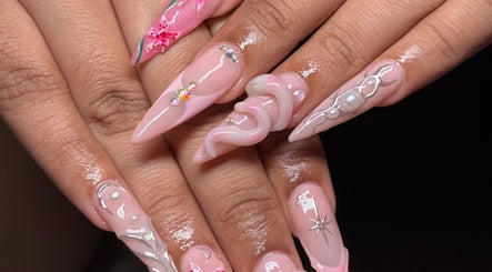 Intricate pink and silver nail art at Nailedbyshé, Vacoas-phoenix, Plaines Wilhems District, MU.