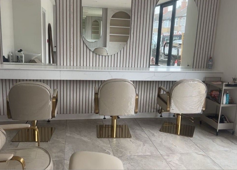 Elegant salon chairs and mirrors at Glossed by Olivia, Northampton, England, GB.