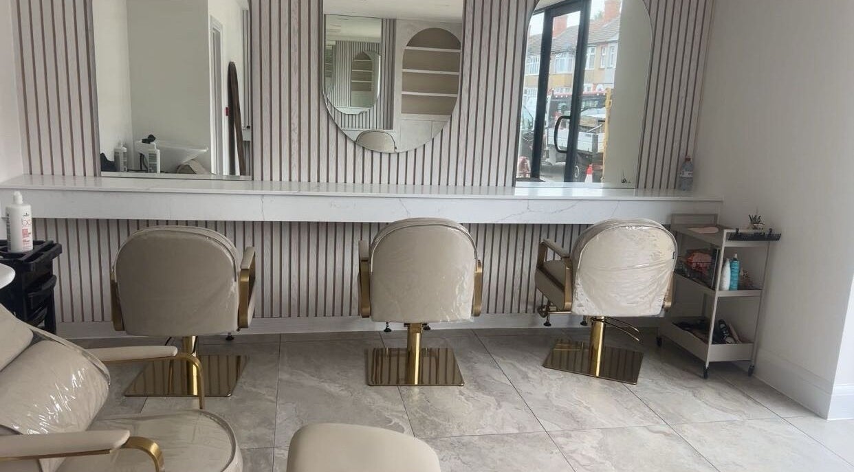 Elegant salon chairs and mirrors at Glossed by Olivia, Northampton, England, GB.