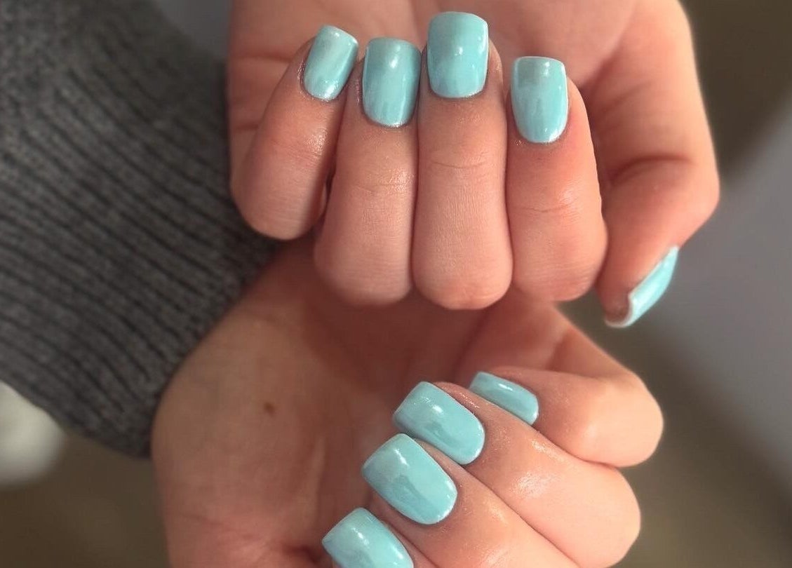 Stylish aqua nails manicure at bymiaxglover, Lowestoft, England, GB.
