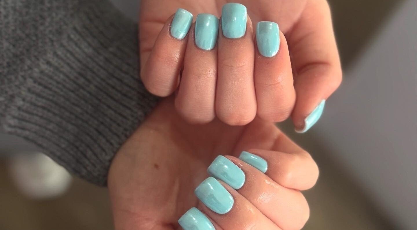 Stylish aqua nails manicure at bymiaxglover, Lowestoft, England, GB.