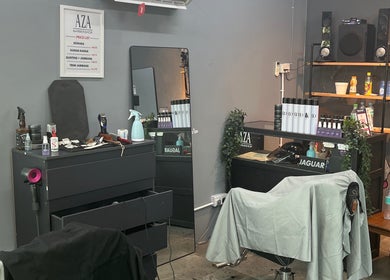 Modern barber styling area at One2k.Barber, Kepala Batas, Kedah, MY showcasing sleek design and tools.