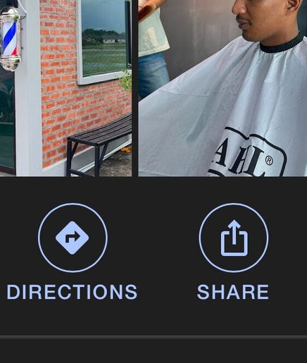 Front of One2k.Barber in Kepala Batas, Kedah, MY with modern barber pole and brick wall.