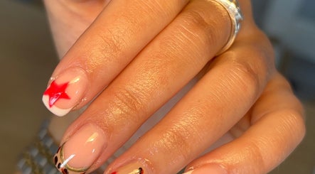 Stylish star and leopard nail art at The Mani Bar by Rebecca, Plains, Scotland, GB.