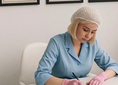 Специалист в Beauty and Therapy by Natalia в Cwm-twrch Isaf, Cymru, GB работает в перчатках.