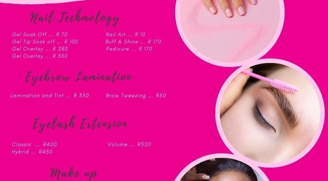 Beauty service menu at Lee's Touch, Sandton, Gauteng, ZA showcasing nail, brow, and lash treatments.