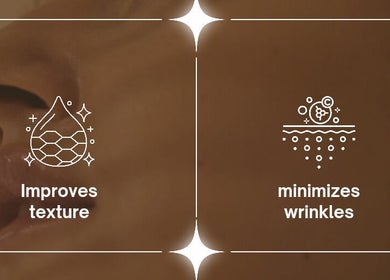 Close-up of skin benefits icons at Aesthetic by Leonie, Akasia, Gauteng, ZA: improves texture, minimizes wrinkles.