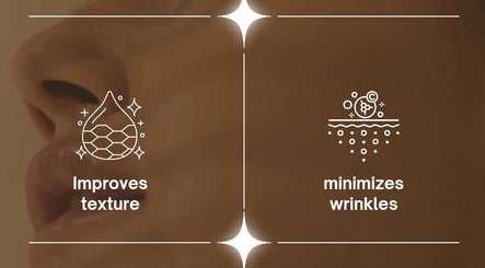 Close-up of skin benefits icons at Aesthetic by Leonie, Akasia, Gauteng, ZA: improves texture, minimizes wrinkles.