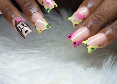 Colorful nail art design at Rachella Creations in Oistins, Christ Church, BB.