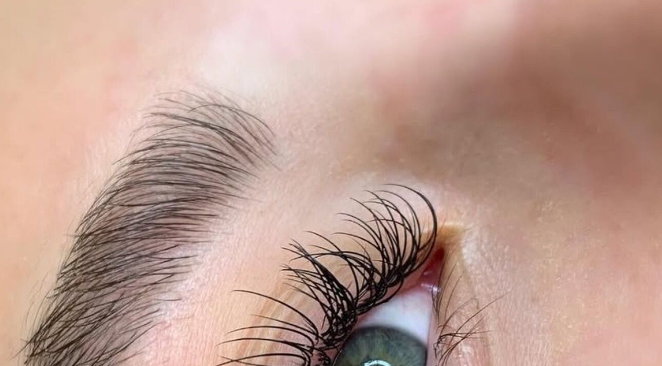 Close-up of perfectly styled eyelashes at MVTbeautyxo, Little Hallingbury, England, GB.