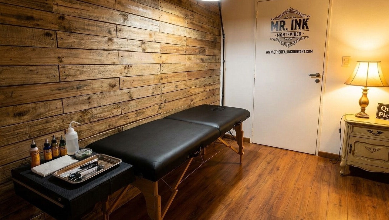 Elegant tattoo studio at ETHEREAL INK BODY ART, Brant, Ontario, CA, featuring cozy decor and professional setup.