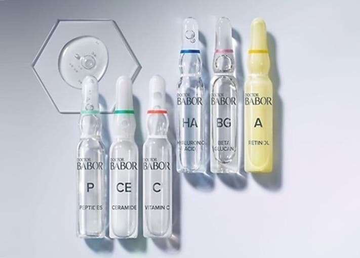 BABOR by Raunak in Dubai zeigt eine Reihe von Hautpflegeampullen für strahlende Schönheit.