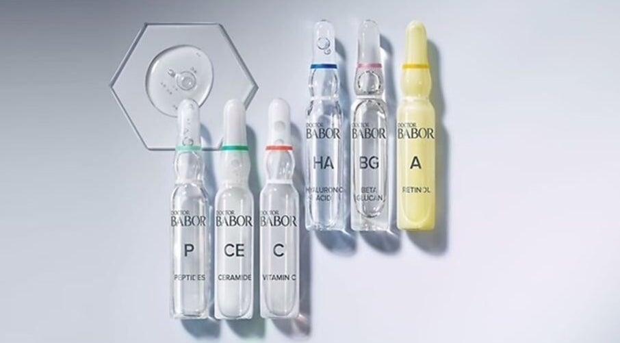 BABOR by Raunak in Dubai zeigt eine Reihe von Hautpflegeampullen für strahlende Schönheit.