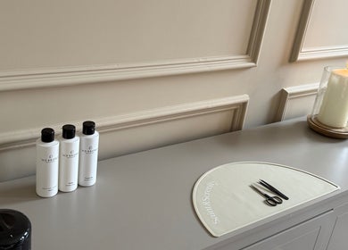 Elegant counter with beauty products at Elmwood Health & Beauty Ltd, Kirkby In Ashfield, England, GB.