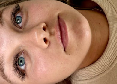 Close-up of client's eyelashes after treatment at Muir Nior, Scarborough, England, GB.