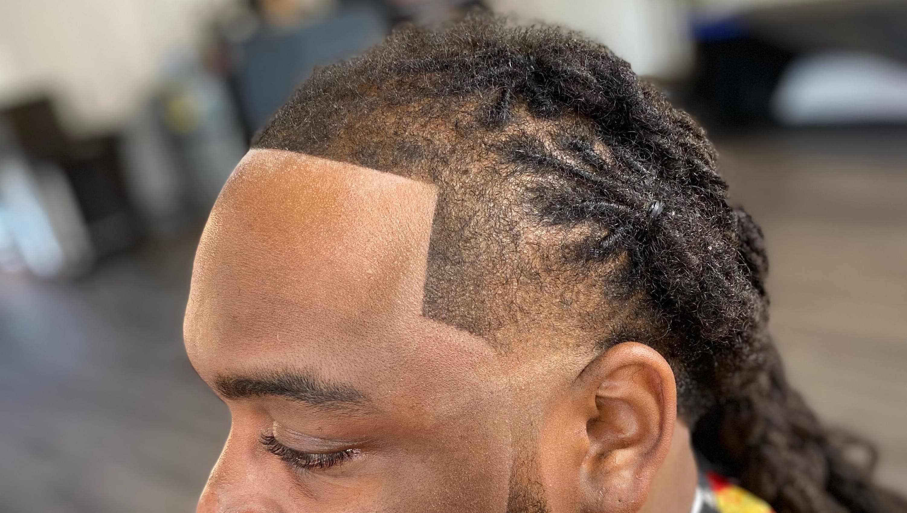 Close-up of a precision hairline style at Xclusive The Barbering Lounge LLC, Chicago, Illinois, US.