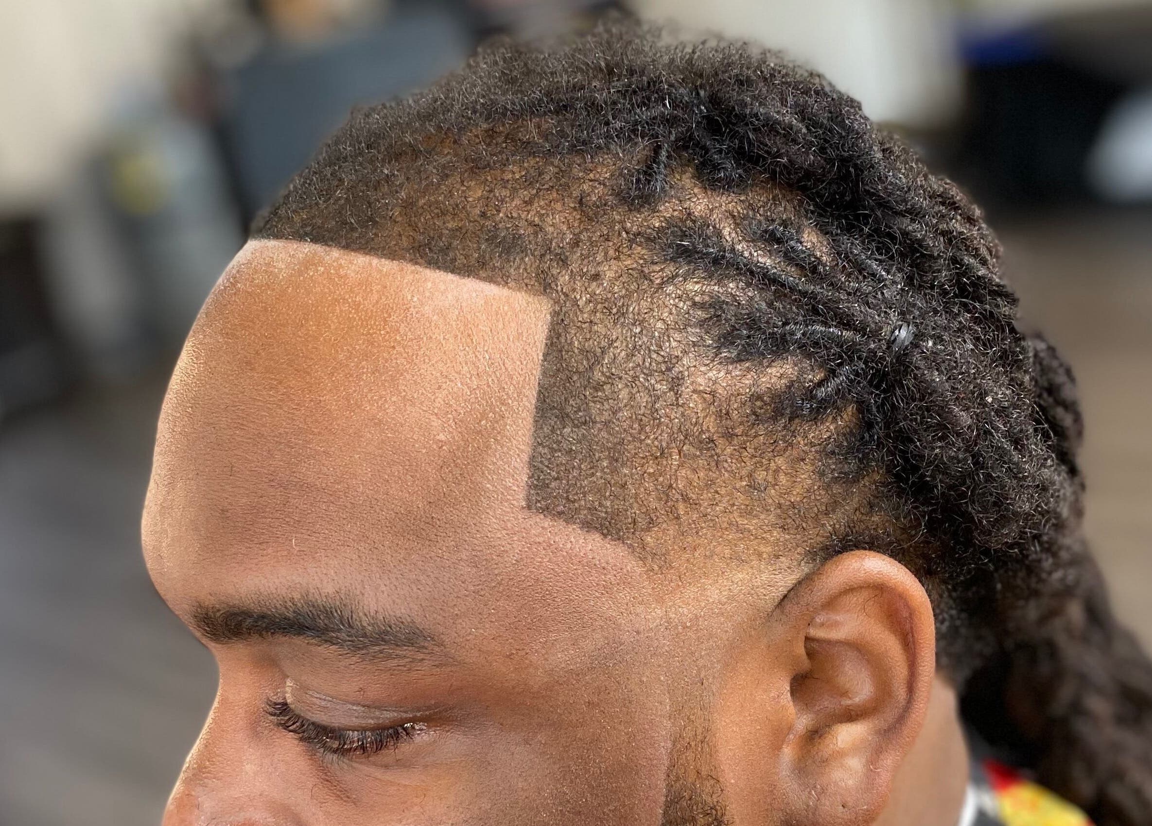 Close-up of a precision hairline style at Xclusive The Barbering Lounge LLC, Chicago, Illinois, US.
