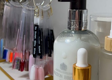 Nail polish samples and luxurious serums at HT Studio, Glasgow, Scotland, GB.