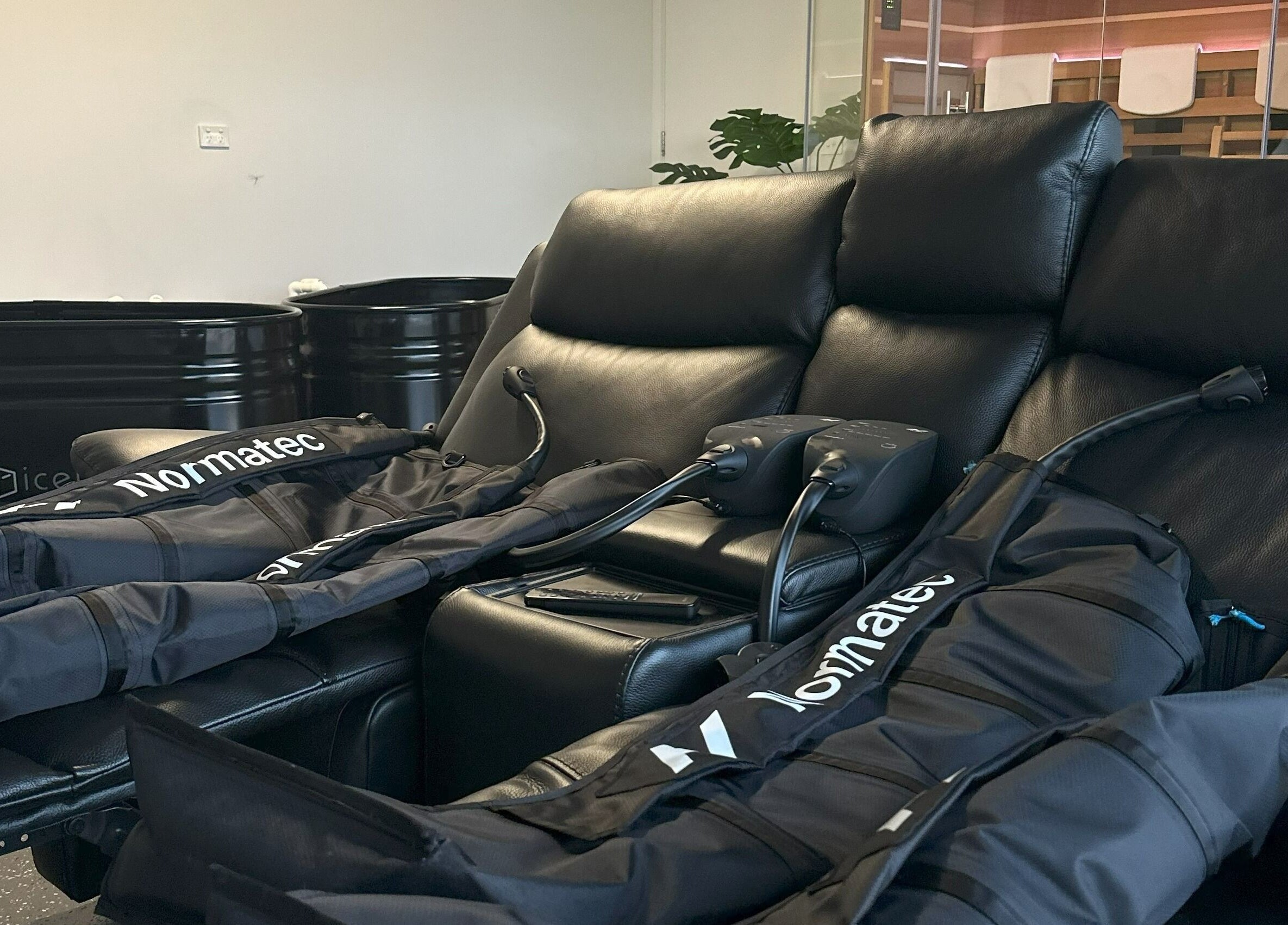 CORE Recovery's relaxation lounge with massage chairs in Warrnambool, Victoria, AU.