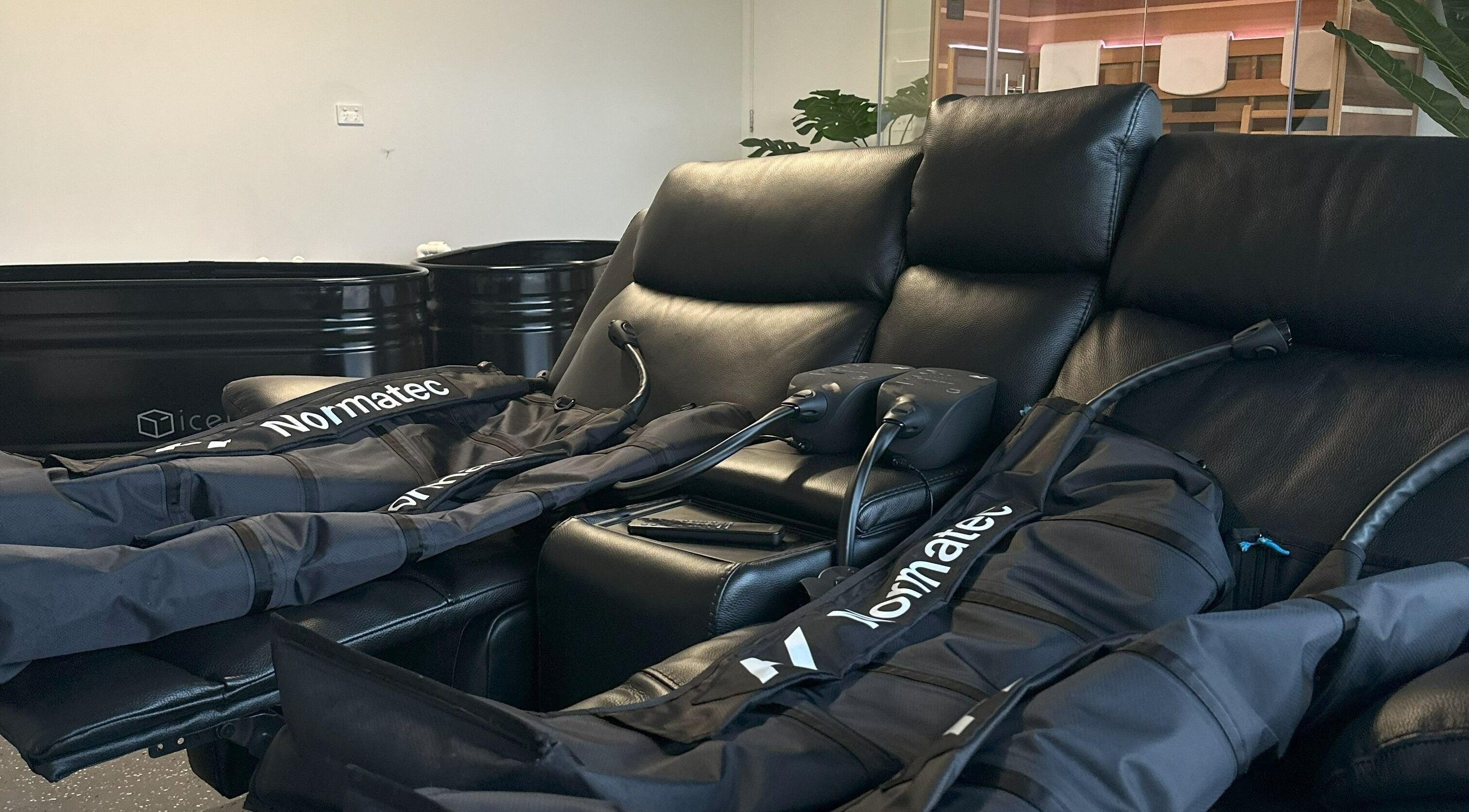 CORE Recovery's relaxation lounge with massage chairs in Warrnambool, Victoria, AU.