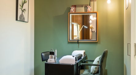Cozy nail station at Sharkra Medi Spa & Laser Clinic in Hobart, Tasmania, AU with elegant decor and modern equipment.