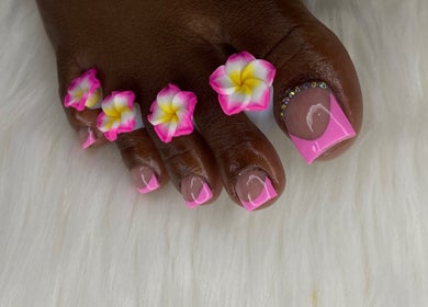 Elegant pink and floral nail art at Nail Odyssey, Arima, Arima Borough Corporation, TT.