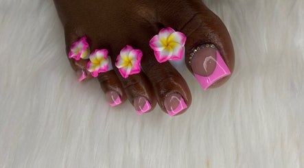 Elegant pink and floral nail art at Nail Odyssey, Arima, Arima Borough Corporation, TT.