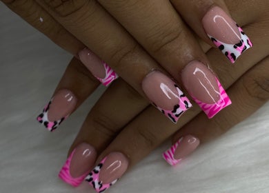 Stylish pink and zebra nail art at Nail Odyssey, Arima, Arima Borough Corporation, TT.