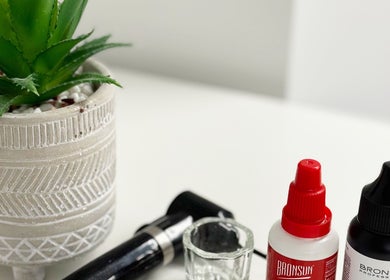 Chic decor with beauty products at Glam Lashes NYC, New York, New York, US, embodying modern elegance.
