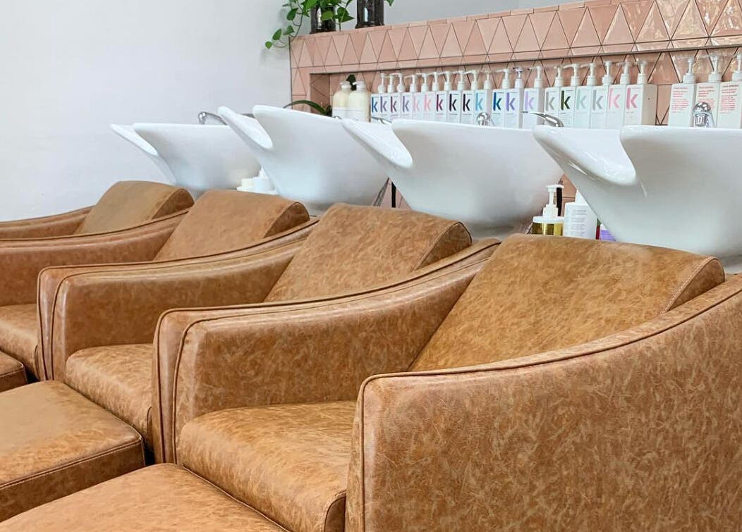 Nuova U Salon's luxurious wash stations in Mount Pleasant, Western Australia, AU, featuring plush seating.