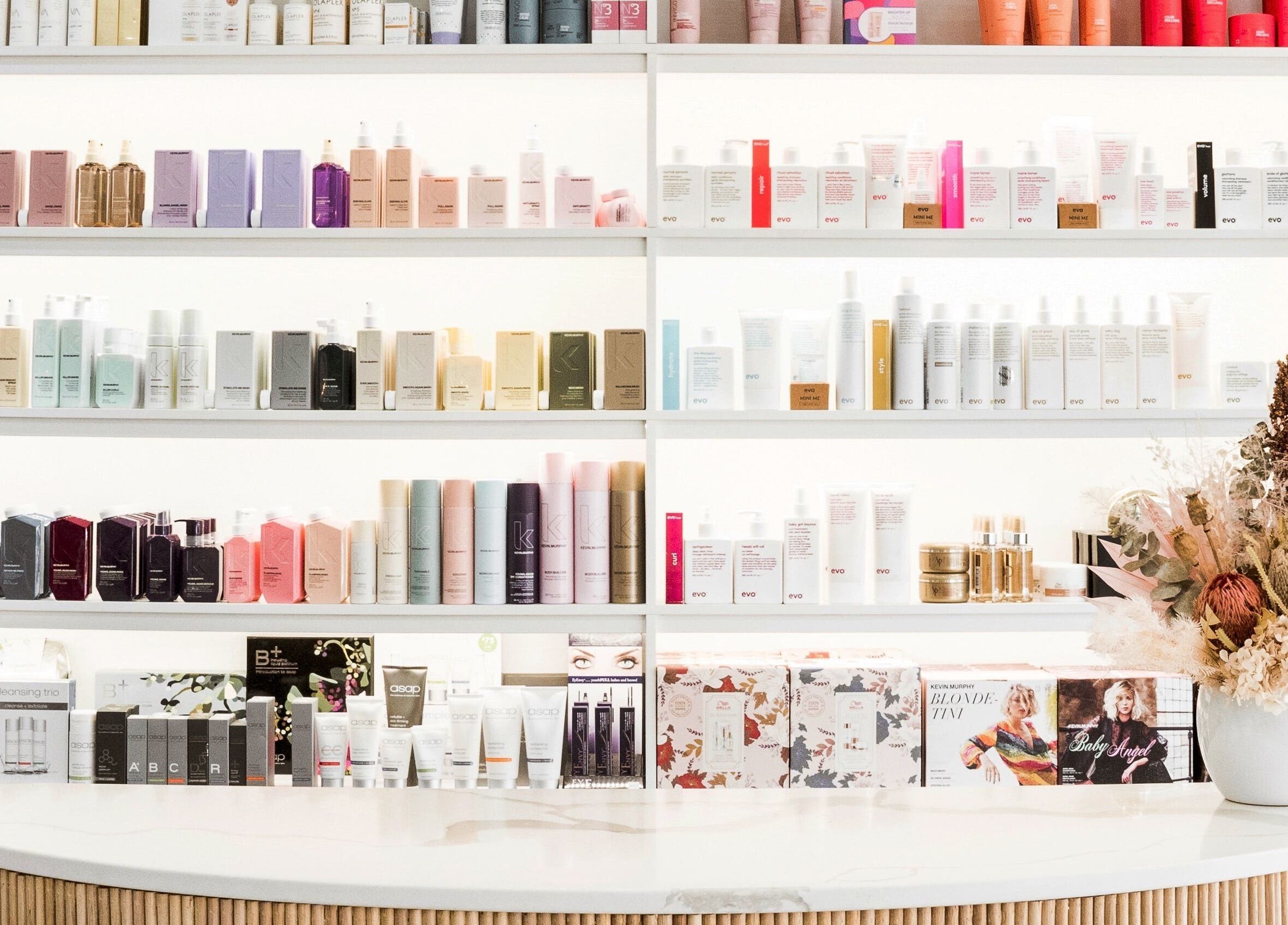 Chic product display at Nuova U Salon, Mount Pleasant, Western Australia, AU showcasing beauty essentials.