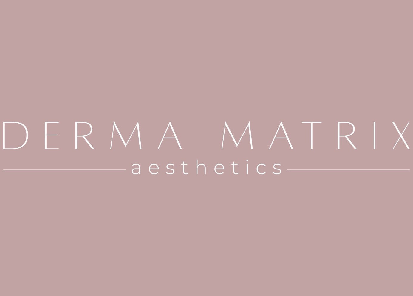 Elegant logo of Derma Matrix Aesthetics in Roselands, New South Wales, AU on a soft pink background.