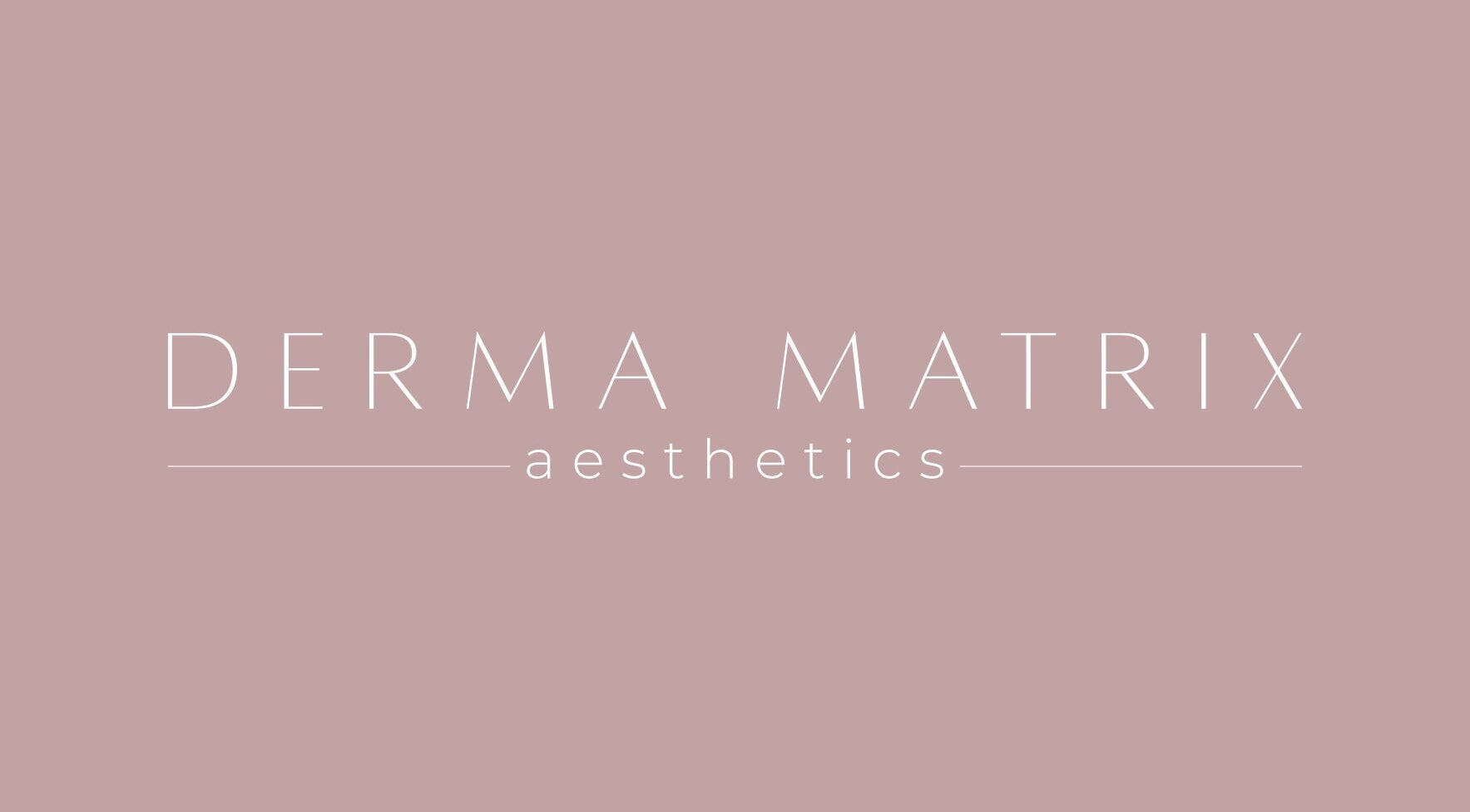 Elegant logo of Derma Matrix Aesthetics in Roselands, New South Wales, AU on a soft pink background.