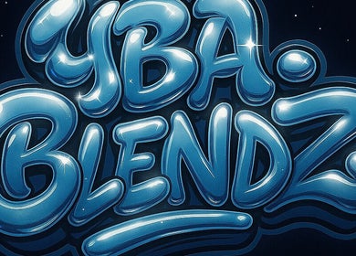 Stylized logo art of Yba.Blendz in gleaming blue, Dunfermline, Scotland, GB.